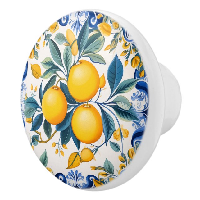 💙💛 Azulejos Lemon Scroll Ceramic Knob (Right)