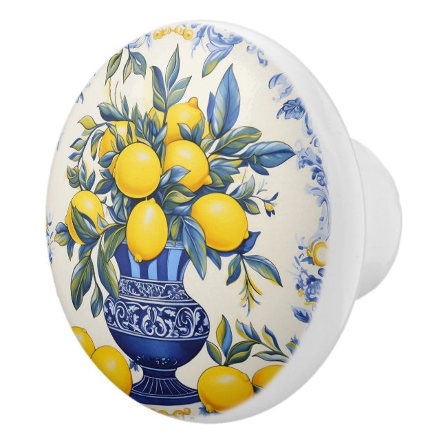 💙💛 Azulejos Lemon Vase Ceramic Knob (Right)