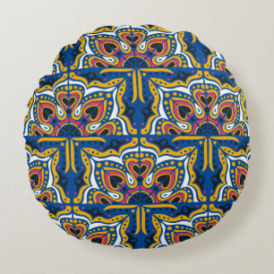 Azulejos portugal seamless pattern round cushion