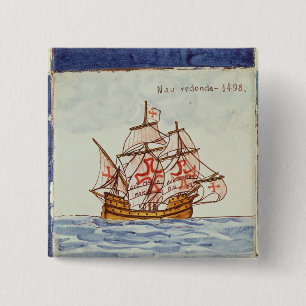 Azulejos tile depicting a ship, from Sagres 15 Cm Square Badge