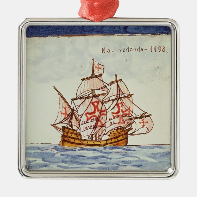 Azulejos tile depicting a ship, from Sagres Metal Ornament (Front)