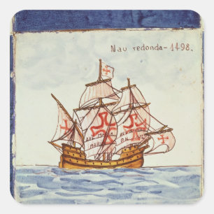 Azulejos tile depicting a ship, from Sagres Square Sticker