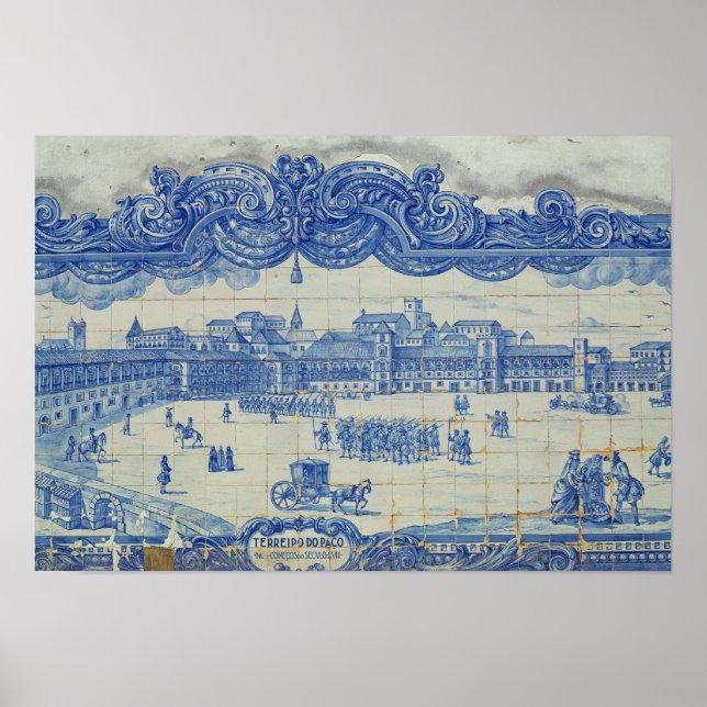 Azulejos tiles depicting the Praca do Comercio Poster (Front)