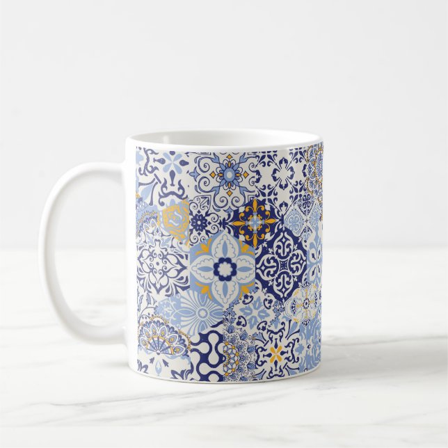Azulejos tiles patchwork. Seamless colourful patch Coffee Mug (Left)