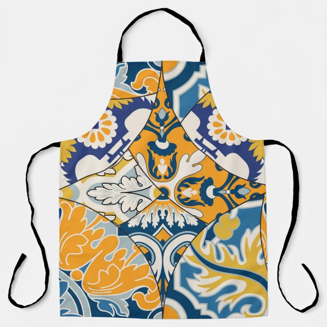 Azulejos Tiles Patchwork Vintage Wallpaper Apron (Front)