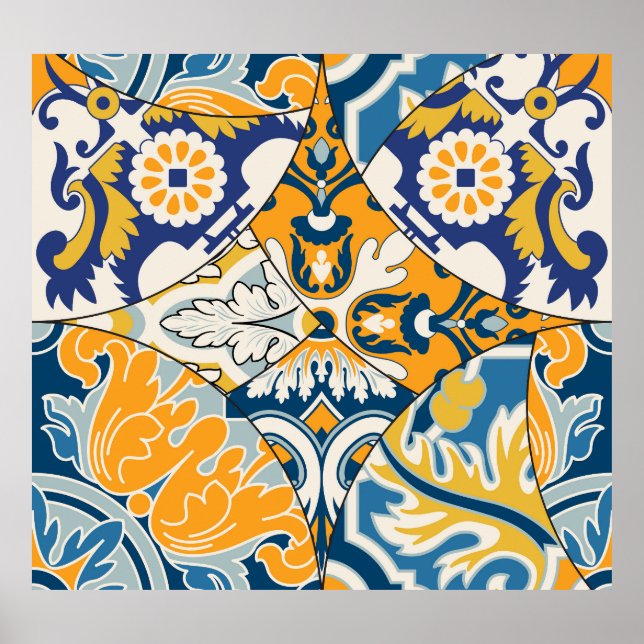 Azulejos Tiles Patchwork Vintage Wallpaper Poster (Front)