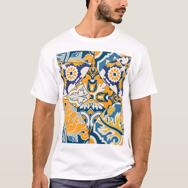 Azulejos Tiles Patchwork Vintage Wallpaper T-Shirt (Front)