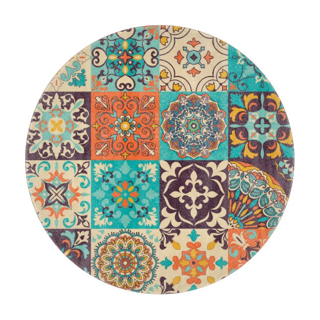 Azulejos Tiles Portuguese Boho Patchwork Cutting Board (Front)