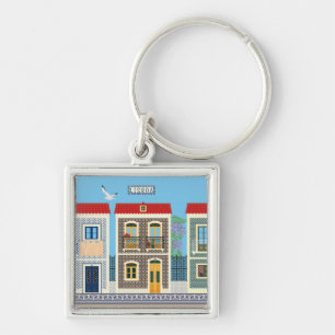 Azulejos typical house in Portugal  Key Ring