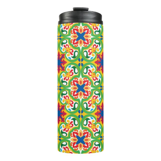 💛🧡💚 Azulejos, very decorative pattern,   Thermal Tumbler (Front)