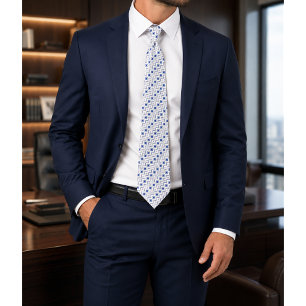 Azulevia Blue and White Geometric Pattern Tie