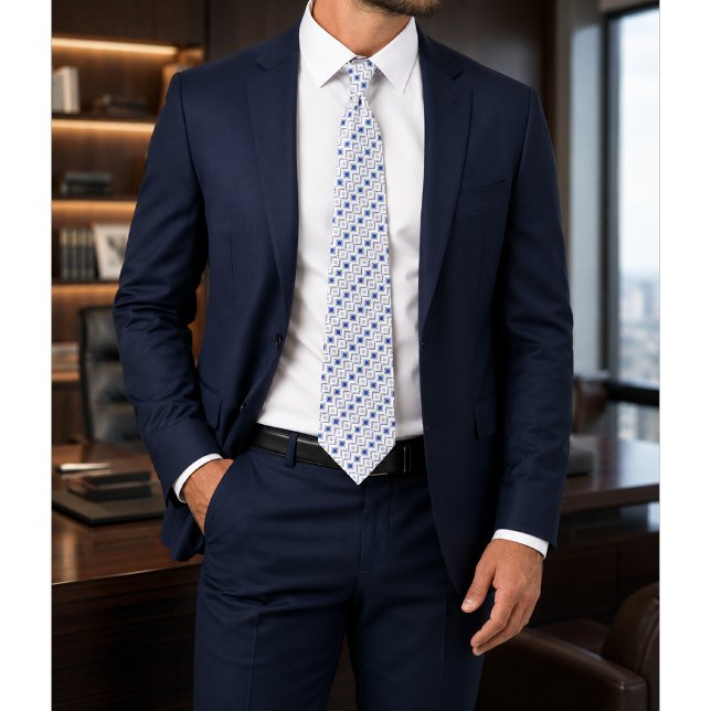 Azulevia Blue and White Geometric Pattern Tie (Creator Uploaded)