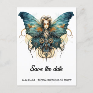 Azure Admiral Butterfly Steampunk Wedding Announcement Postcard