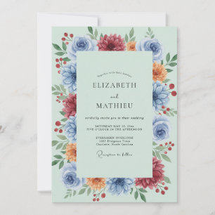 Azure Amber Leafy Wedding Invitation