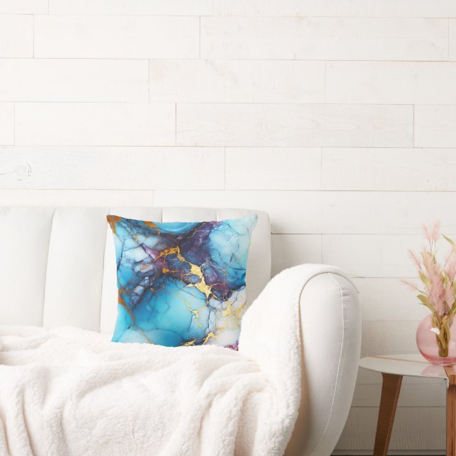 Azure & Amethyst Marble with Golden Veins Cushion (Couch)