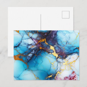 Azure & Amethyst Marble with Golden Veins Postcard