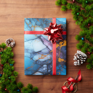 Azure & Amethyst Marble with Golden Veins Wrapping Paper