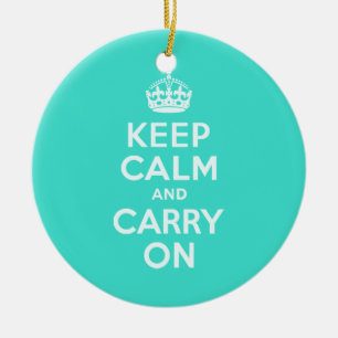 Azure and Turquoise Keep Calm and Carry On Ceramic Tree Decoration