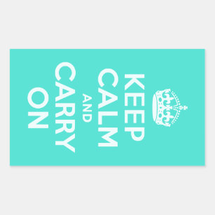 Azure and Turquoise Keep Calm and Carry On Rectangular Sticker