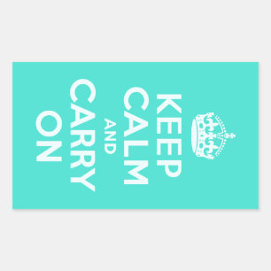 Azure and Turquoise Keep Calm and Carry On Rectangular Sticker