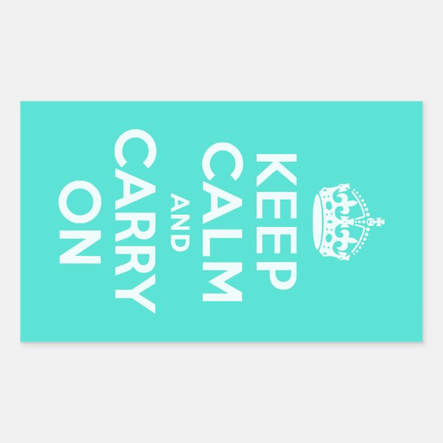 Azure and Turquoise Keep Calm and Carry On Rectangular Sticker (Front)