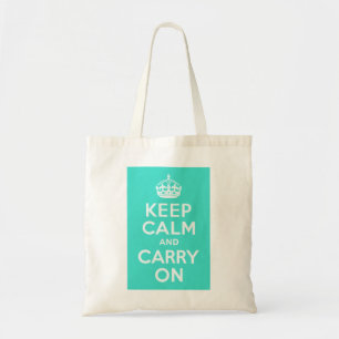 Azure and Turquoise Keep Calm and Carry On Tote Bag