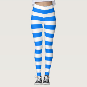 Azure and white colour horizontal striped leggings