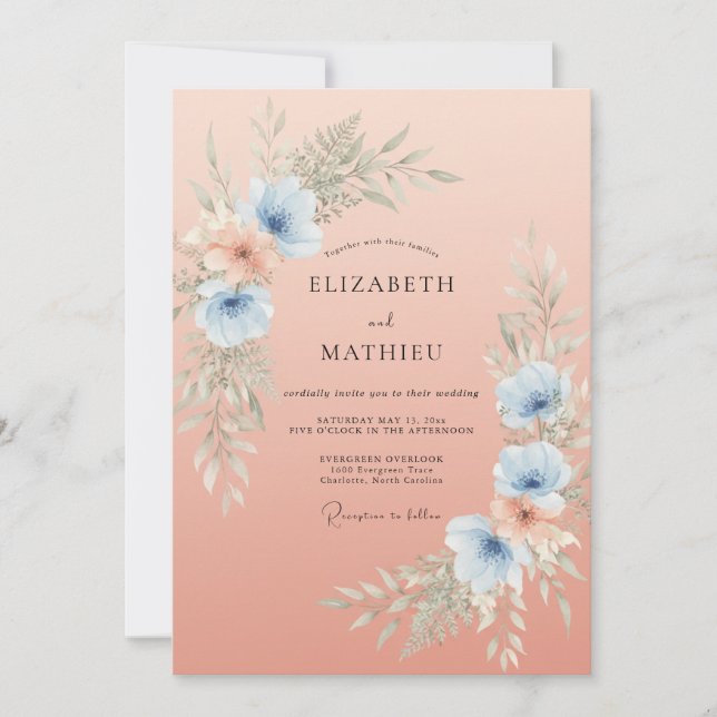 Azure Anemone Champagne Wedding Invitation (Front)