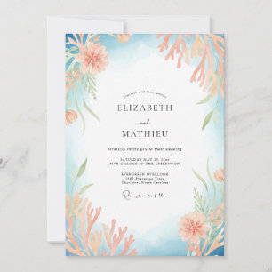 Azure Apricot Aquatic Eucalyptus Wedding Invitation