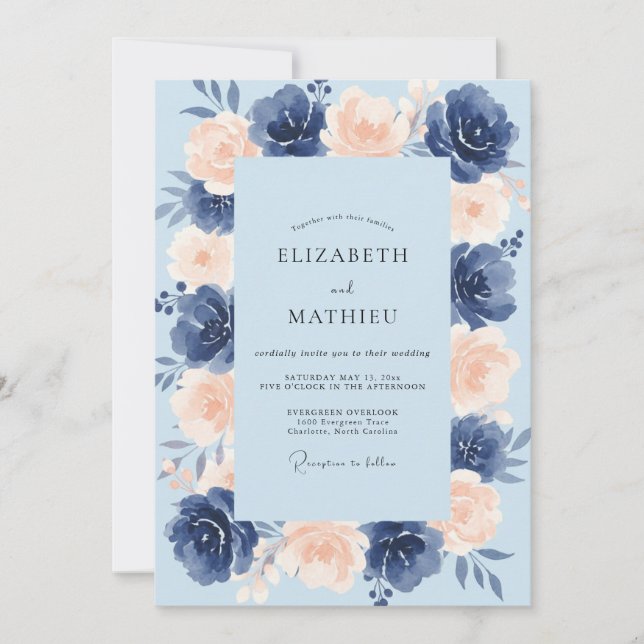 Azure Apricot Petal Wedding Invitation (Front)