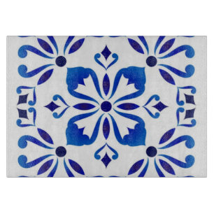 Azure Arabesque Floral Geometry Elegant Coastal Cutting Board