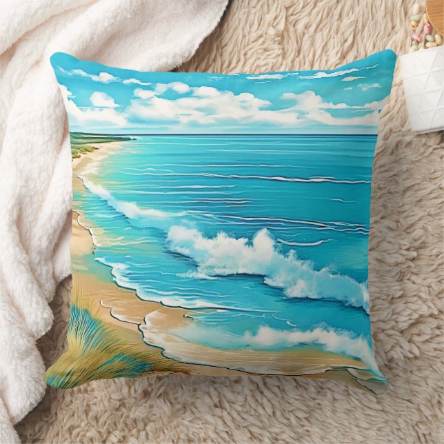 Azure Beach Calm Design Cushion (Blanket)