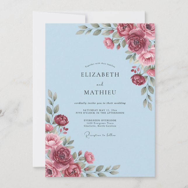 Azure Berry Bloom Wedding Invitation (Front)