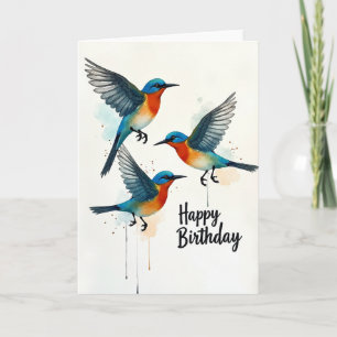 Azure Birds Birthday Card