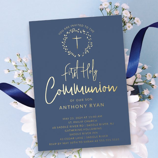 Azure Blessings Boys Communion Invitation (Creator Uploaded)