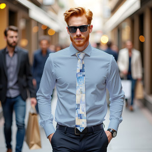 Azure Bloom Abstract Art Tie