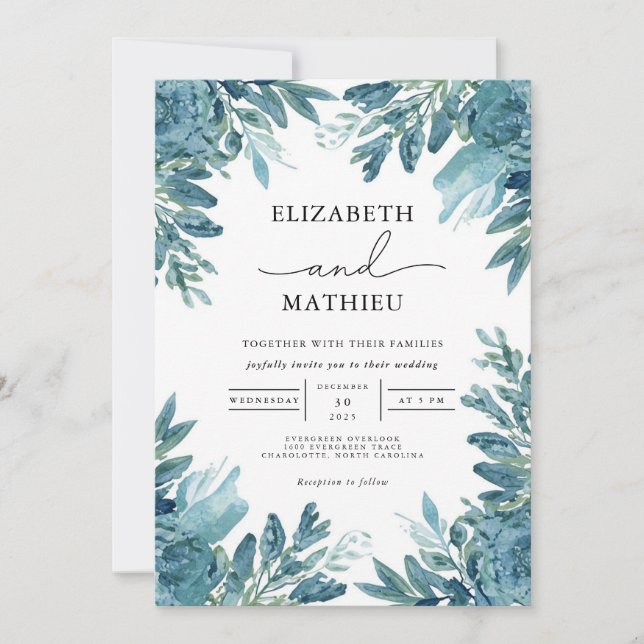 Azure Bloom Botanical Wedding Invitation (Front)