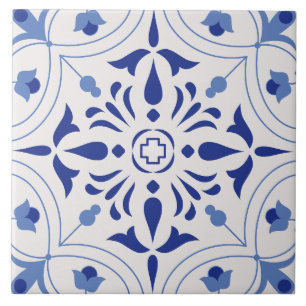 Azure Bloom Cross Ceramic Tile