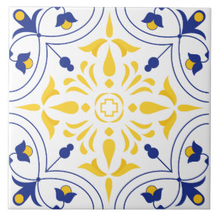Azure Bloom Cross Yellow tone Ceramic Tile