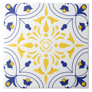 Azure Bloom Cross Yellow tone Ceramic Tile