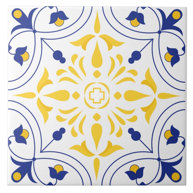 Azure Bloom Cross Yellow tone Ceramic Tile (Front)