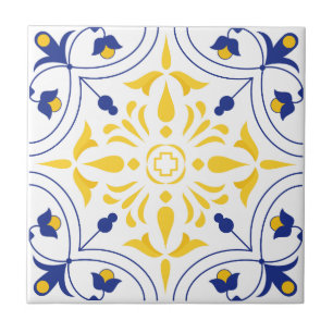 Azure Bloom Cross Yellow tone Ceramic Tile