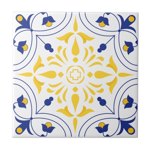 Azure Bloom Cross Yellow tone Ceramic Tile (Front)