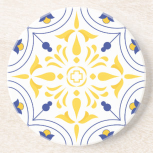 Azure Bloom Cross Yellow tone Coaster