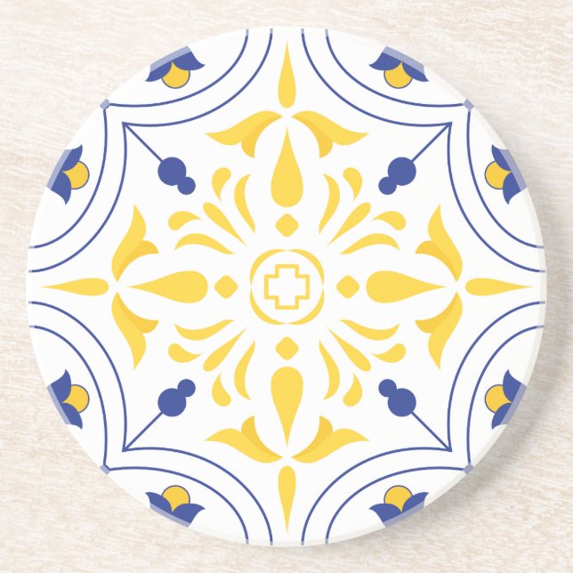 Azure Bloom Cross Yellow tone Coaster (Front)