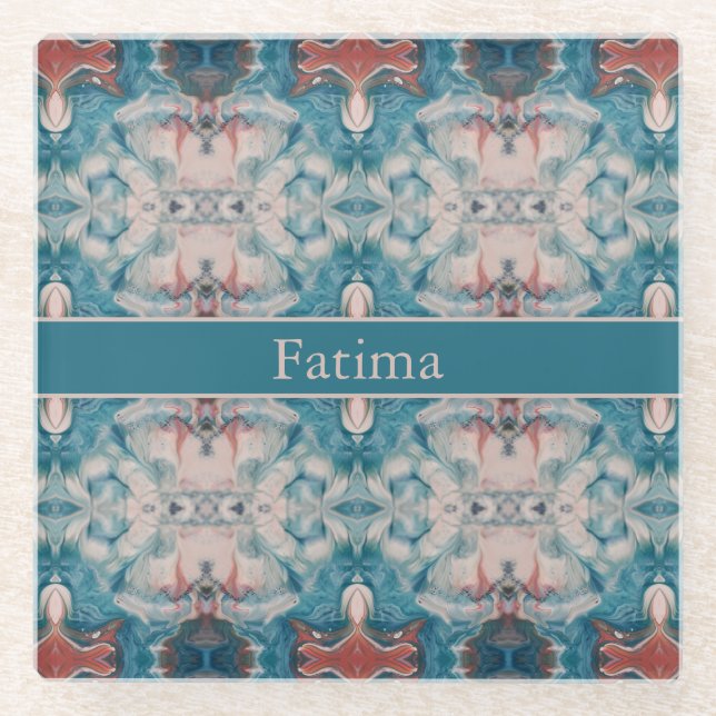 Azure Bloom, custom Glass Coaster (Front)