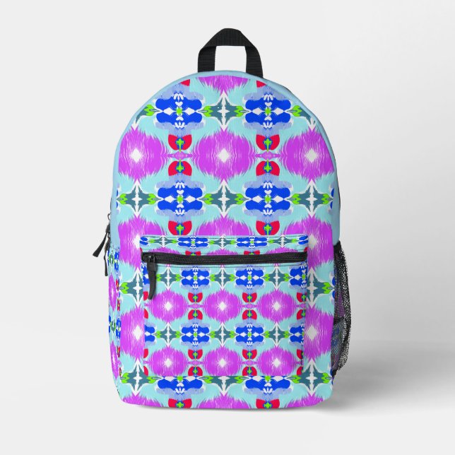 Azure Bloom Kaleidoscope Printed Backpack (Front)