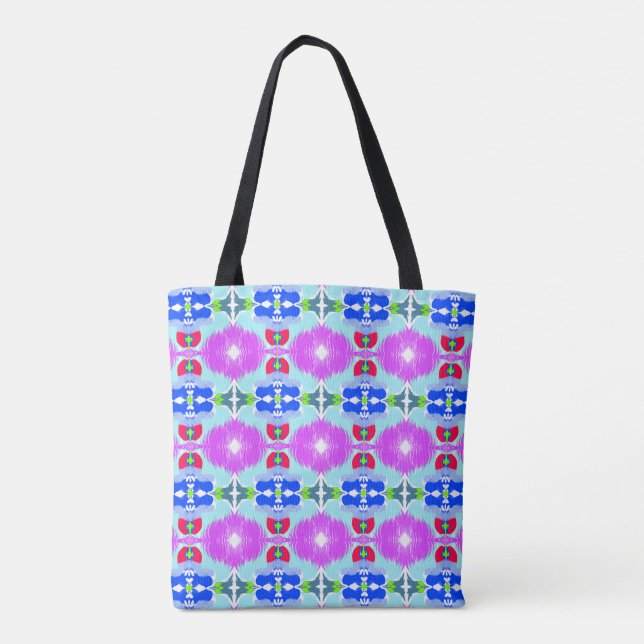 Azure Bloom Kaleidoscope Tote Bag (Back)