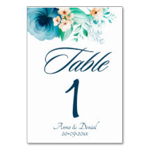 Azure Bloom Wedding table Numbers cards
