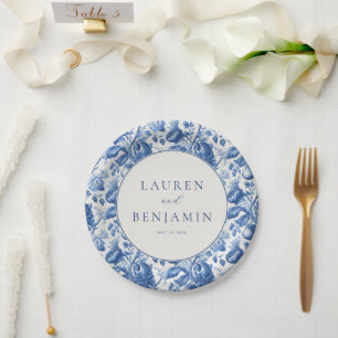 Azure Blooms Wedding Paper Plate